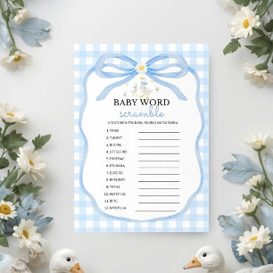 Silly Goose Blue Plaid   Baby Word Scramble Invitation