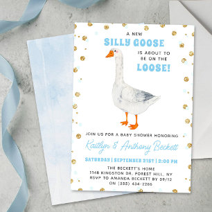 Silly Goose Blue Watercolor Boys Baby Shower Invitation