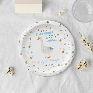 Silly Goose Blue Watercolor Boys Baby Shower Paper Plate