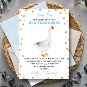 Silly Goose Blue Watercolor Boys Baby Shower Thank You Card