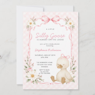 Silly Goose Blush Coquette Bow Gingham Baby Shower Invitation
