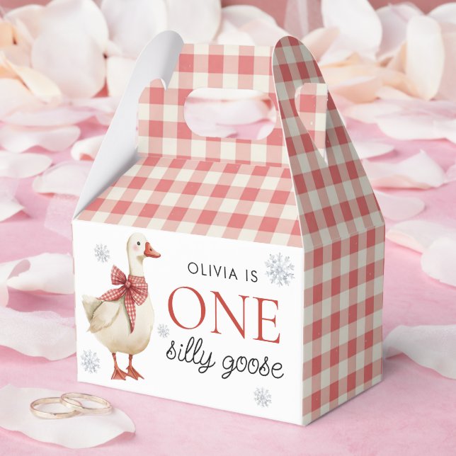 Silly Goose Christmas Gingham 1st Birthday Favor Box (Wedding)