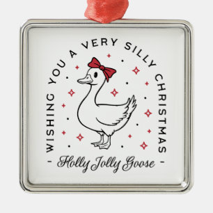 Silly goose Christmas wishes preppy coquette red Metal Ornament