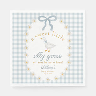 Silly Goose Daisy Blue Bow Gingham Baby Shower Napkin