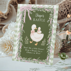 Silly Goose Diaper Raffle Pink Gingham Baby Shower Pedestal Sign