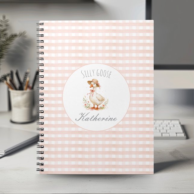 Silly Goose Elegant Pink Girls Custom Name  Notebook (Creator Uploaded)