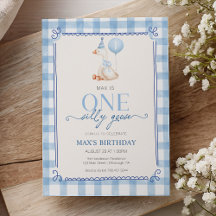 Silly Goose First Birthday Blue Gingham Boy 