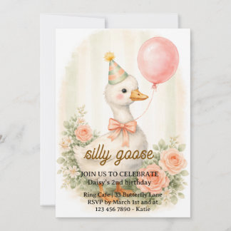Silly Goose First Birthday Invitation | Watercolor
