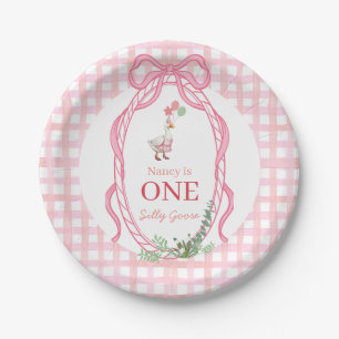Silly Goose First Birthday Pink Paper Plate
