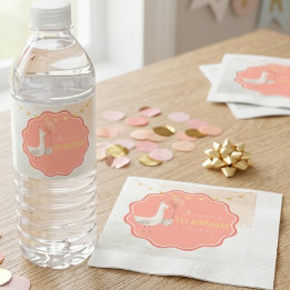Silly Goose First Birthday Water Bottle Label Napkin