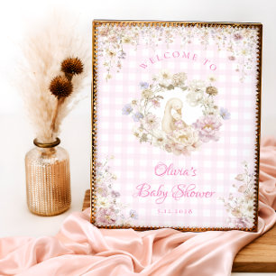 Silly Goose Floral Gingham Baby Shower Welcome Poster