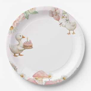 Silly Goose Flower Garden Mushroom 1st Birthday Paper Plate