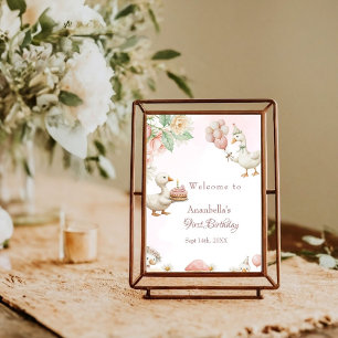 Silly Goose Flower Garden Mushroom 1st Birthday  Poster