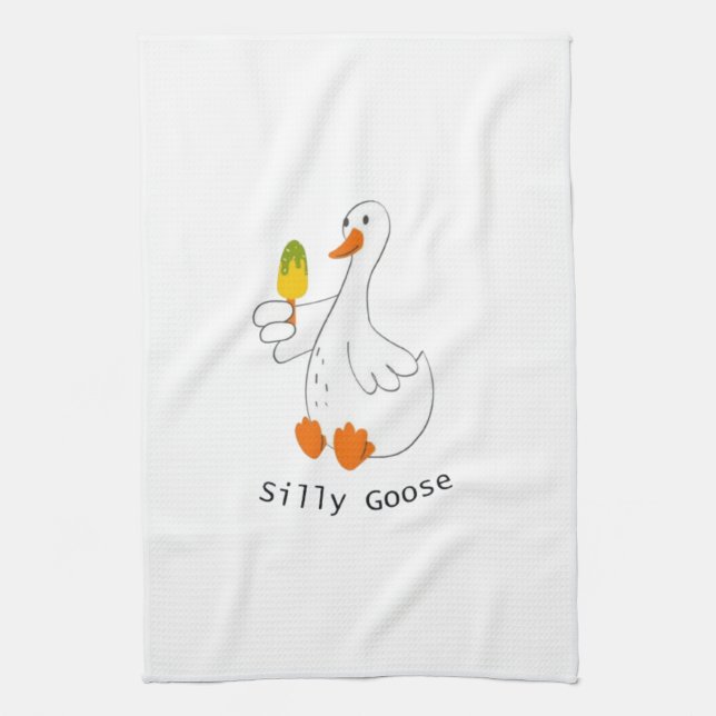 Silly goose, Funny Goose, Goose Lover Kitchen Towel (Vertical)