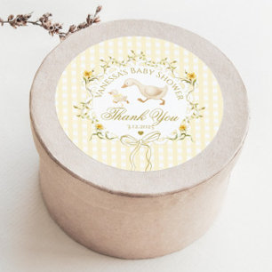 Silly Goose Gender neutral Gingham Thank you Classic Round Sticker