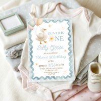 Silly Goose Gingham 1st Birthday Invitation