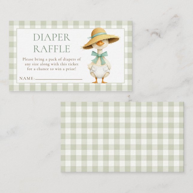 Silly Goose Gingham Diaper Raffle Baby Shower  Enclosure Card (Front/Back)