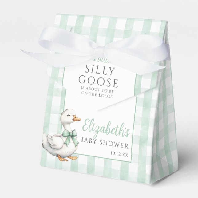Silly Goose Gingham Gender Neutral Baby Shower Favor Box (Front Side)