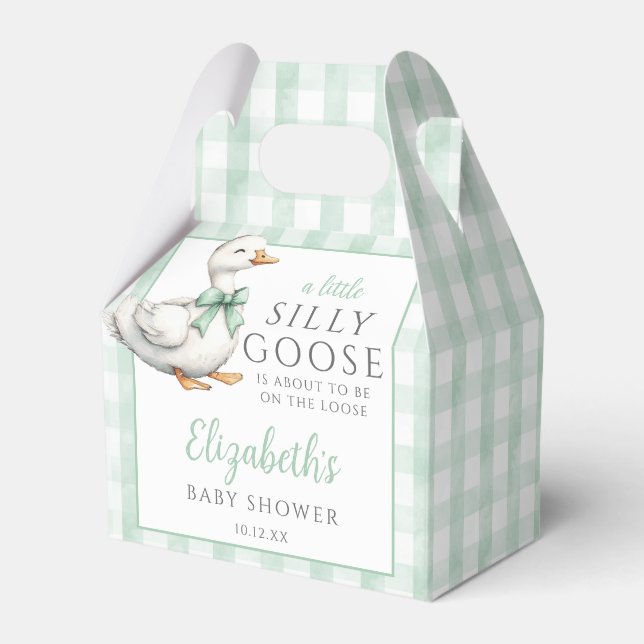 Silly Goose Gingham Gender Neutral Baby Shower Favor Box (Front Side)