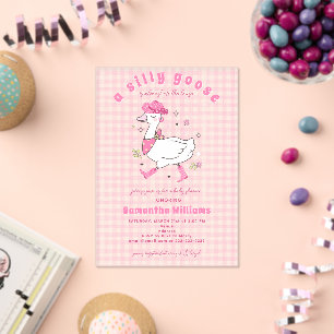 Silly Goose Gingham Plaid Western Girl Baby Shower Acrylic Invitations