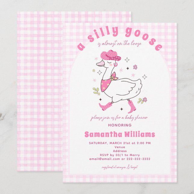 Silly Goose Gingham Plaid Western Girl Baby Shower Invitation (Front/Back)