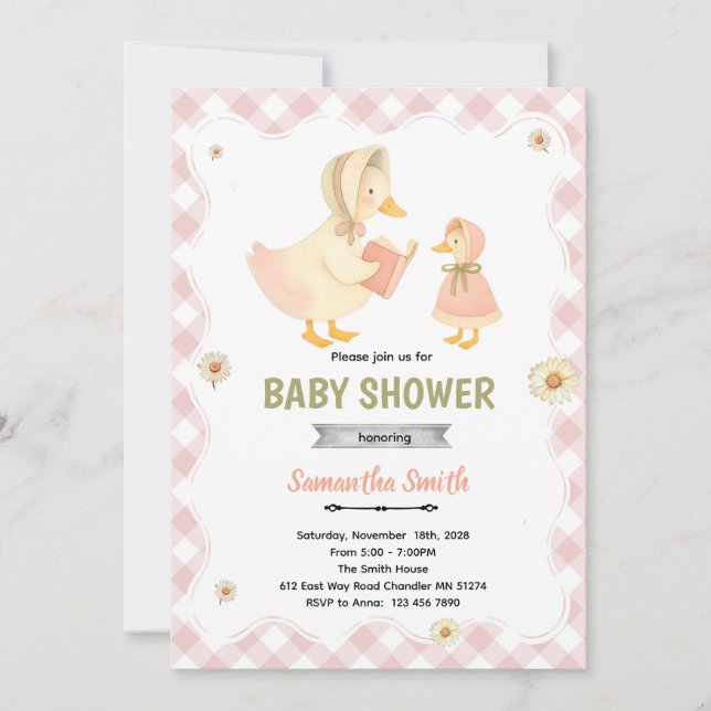 Silly Goose girl Baby Shower Invitation (Devant)
