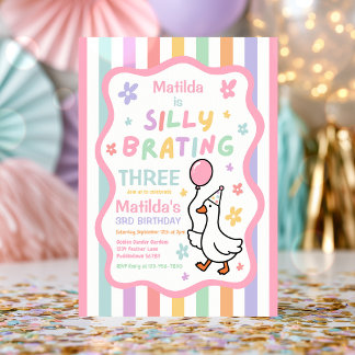 Silly Goose Girl Pastel 3rd Birthday Party  Invitation