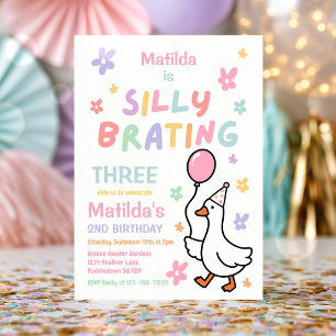 Silly Goose Girl Pastel 3rd Birthday Party Invitation