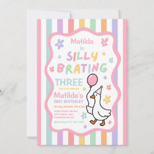Silly Goose Girl Pastel 3rd Birthday Party Invitation
