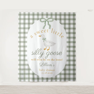 Silly Goose Green Gingham Baby Shower Backdrop Tapestry