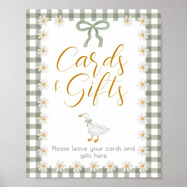 Silly Goose Green Gingham Baby Shower Gift Table  Poster (Front)