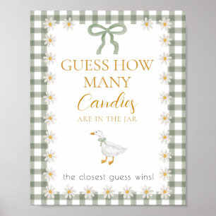 Silly Goose Green Gingham Baby Shower Guess Game Poster