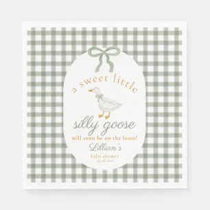 Silly Goose Green Gingham Cottagcore Baby Shower Napkin
