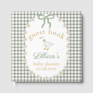 Silly Goose Green Gingham Cottagecore Baby Shower Guest Book