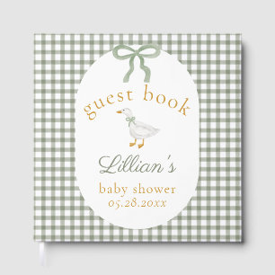 Silly Goose Green Gingham Cottagecore Baby Shower Guest Book