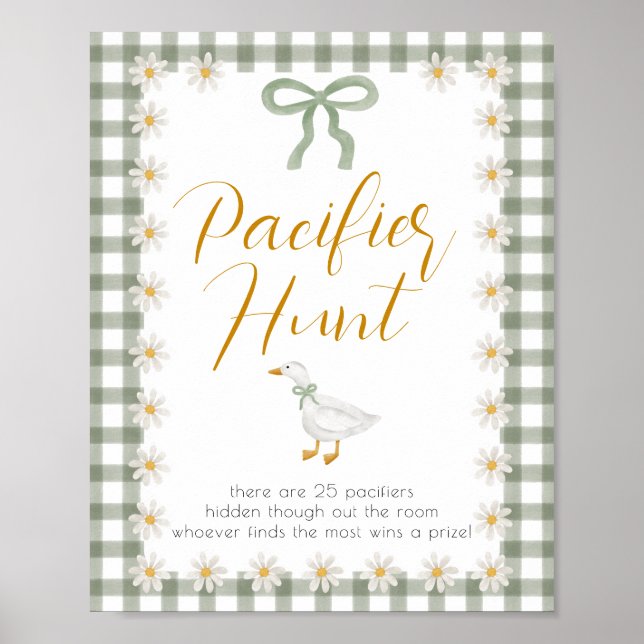 Silly Goose Green Gingham Pacifier Hunt Game Poster (Front)