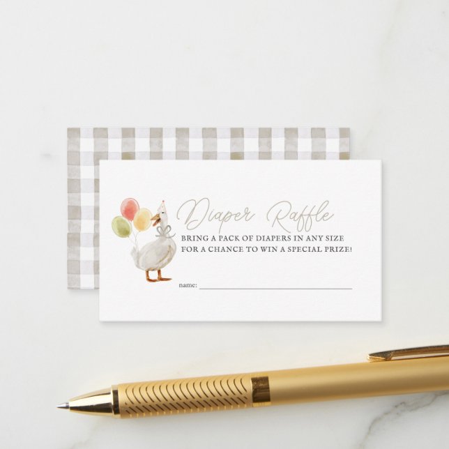 Silly Goose Greige Gingham Diaper Raffle Ticket Enclosure Card (Front/Back In Situ)