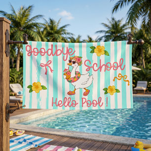 Silly Goose Hello Pool Party Stripes Banner