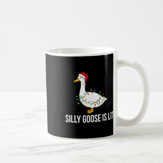 Silly Goose Is Lit Funny Christmas Lights Santa Ha Coffee Mug (Right)