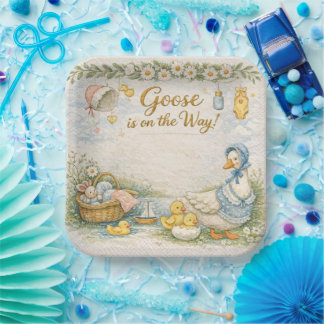 silly goose is on the way paper plate