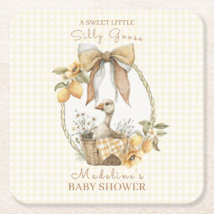 Silly Goose Lemon Watercolor Baby Shower Square Paper Coaster