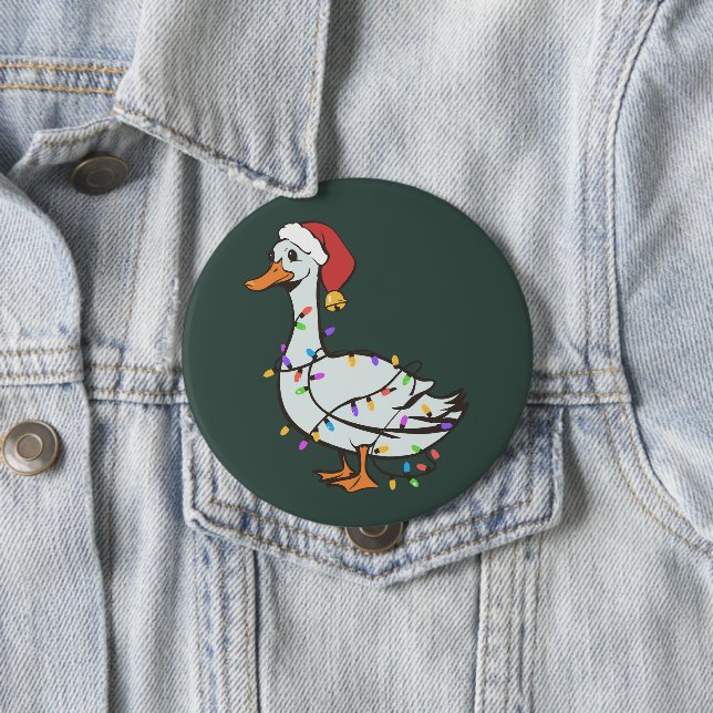 Silly Goose Light Christmas Funny Duck Xmas Lights 4 Inch Round Button (In Situ)