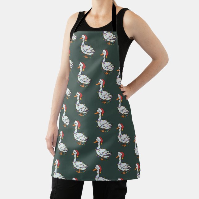 Silly Goose Light Christmas Funny Duck Xmas Lights Apron (Insitu)