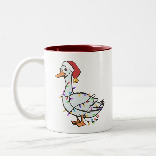 Silly Goose Light Christmas Funny Duck Xmas Lights Two-Tone Coffee Mug (Left)