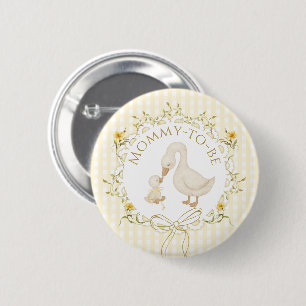 Silly Goose Mommy to be Yellow Gingham Baby Shower 2 Inch Round Button