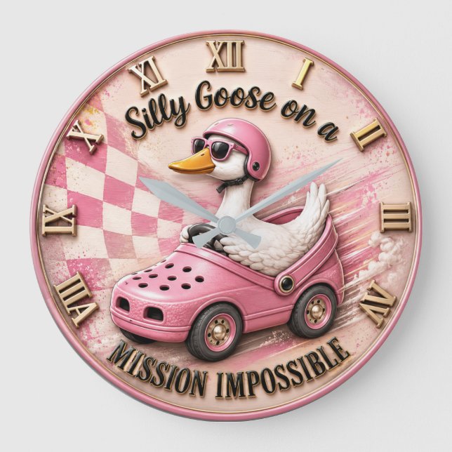 Silly Goose on a Mission Impossible Funny Goose  Large Clock (Front)