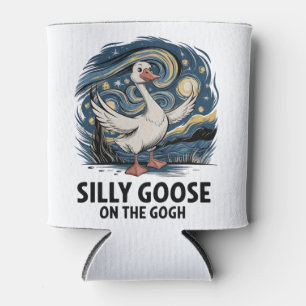 Silly Goose on the Gogh Funny Parody Geese Bird Can Cooler