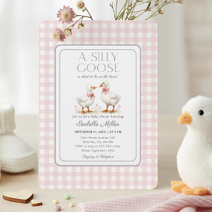Silly Goose on the Loose Baby Shower Pink Gingham  Invitation