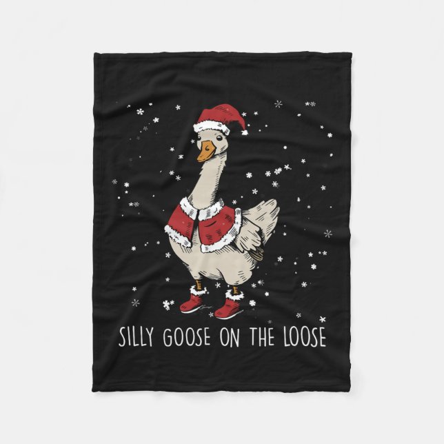 Silly Goose On The Loose Christmas Santa Goose  Fleece Blanket (Front)
