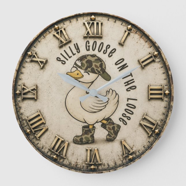 Silly Goose On The Loose Funny Duc Large Clock (Front)